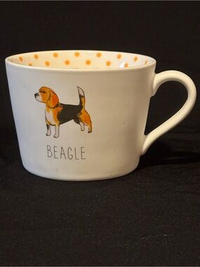 Beagle Ceramic Mug with Orange Polka Dots